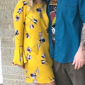 JustFab Belle Sleeve Yellow Floral Dress